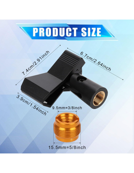 8 Clips para Micrófono Ajustables + Adaptadores 5/8" a 3/8"