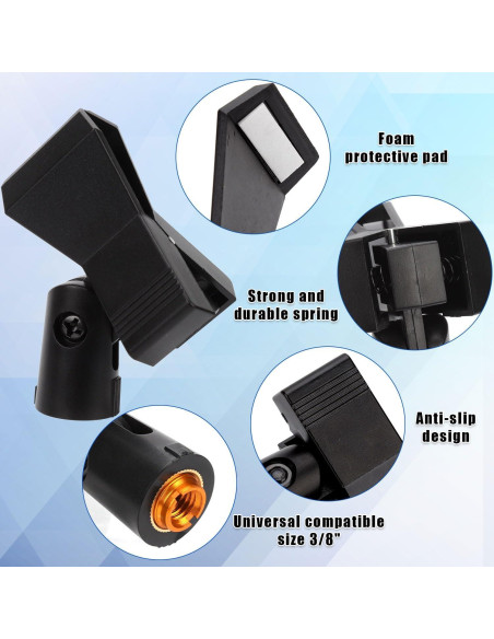 8 Clips para Micrófono Ajustables + Adaptadores 5/8" a 3/8"