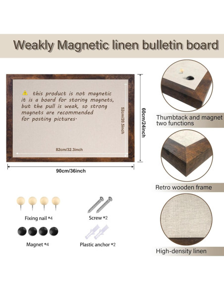 Tablero de Anuncios Magnético Marribol 91x61 cm con Corcho y Lino