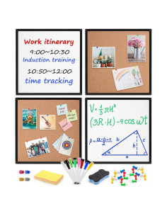 Tablero de Corcho y Pizarra Blanca Magnética KYSHop 4 Piezas 30x30cm