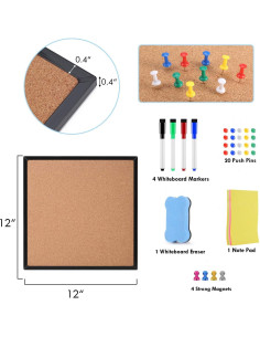 Tablero de Corcho y Pizarra Blanca Magnética KYSHop 4 Piezas 30x30cm 2