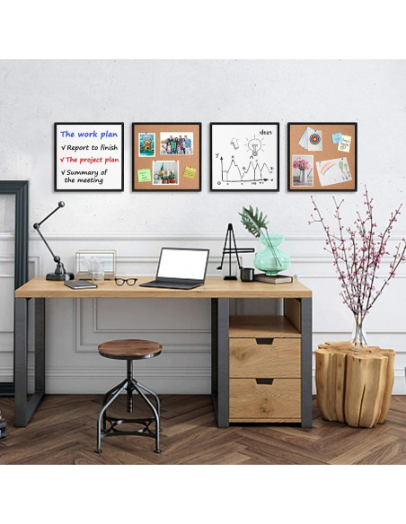 Tablero de Corcho y Pizarra Blanca Magnética KYSHop 4 Piezas 30x30cm