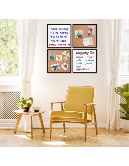 Tablero de Corcho y Pizarra Blanca Magnética KYSHop 4 Piezas 30x30cm