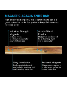 Tira Magnética para Cuchillos Messermeister 42.5 cm Madera Acacia 2