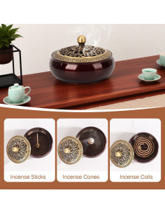 Quemador de Incienso Belsea de Cobre con Soporte para Varillas y Conos 2