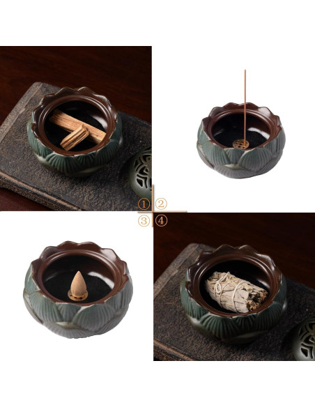 Soporte de Incienso de Loto Cerámico Verde 10.5x10.5x7.5cm