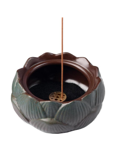 Soporte de Incienso de Loto Cerámico Verde 10.5x10.5x7.5cm