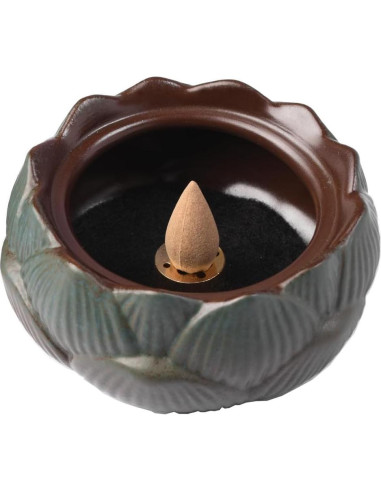 Soporte de Incienso de Loto Cerámico Verde 10.5x10.5x7.5cm