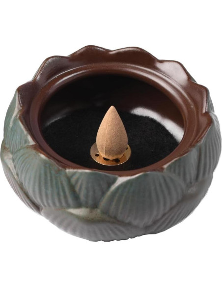 Soporte de Incienso de Loto Cerámico Verde 10.5x10.5x7.5cm