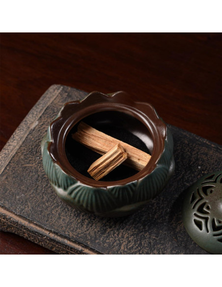 Soporte de Incienso de Loto Cerámico Verde 10.5x10.5x7.5cm