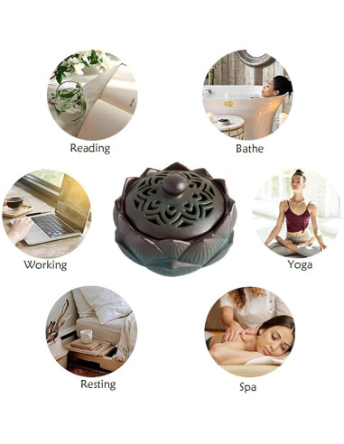 Soporte de Incienso de Loto Cerámico Verde 10.5x10.5x7.5cm