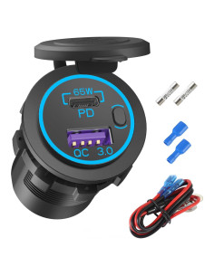 Cargador USB C Hapytrip 65W 12V-24V con Interruptor y Protección