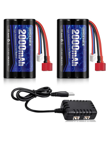Batería Li-ion URGENEX 7.4V 2000mAh con conector Dean T para coches RC
