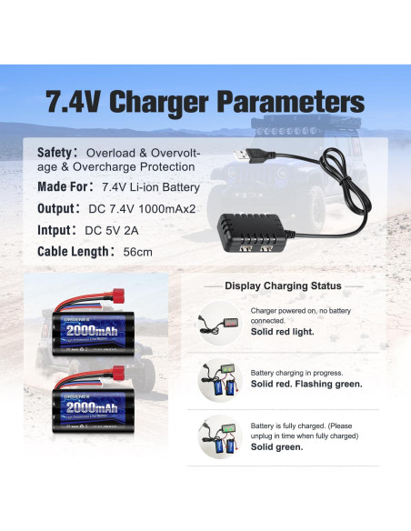 Batería Li-ion URGENEX 7.4V 2000mAh con conector Dean T para coches RC