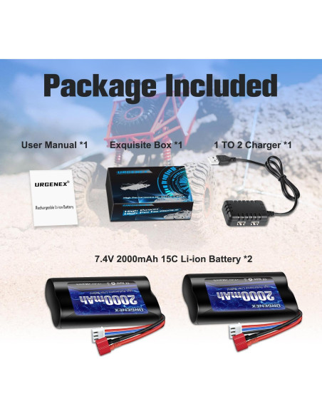 Batería Li-ion URGENEX 7.4V 2000mAh con conector Dean T para coches RC