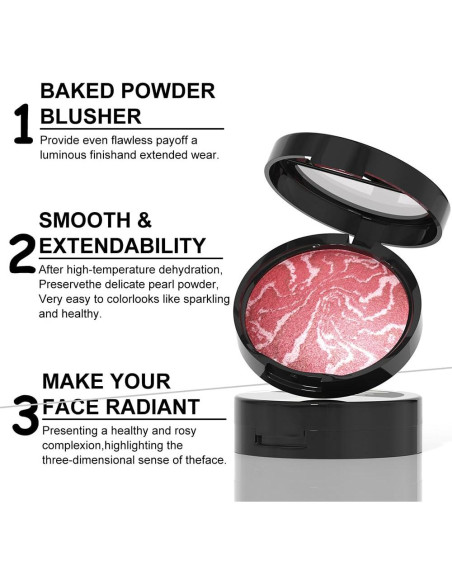 Rubor Marmoleado Horneado FeiCuiYun 2-en-1 Crema Rosa