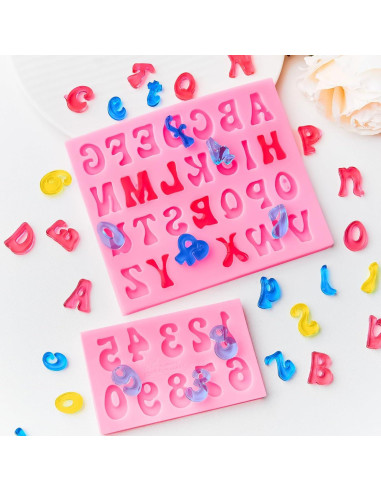 4 Moldes de Silicona Rosa CLUEWR para Letras y Números 0-9