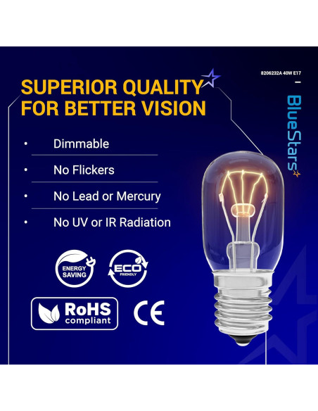Bombilla de Luz para Microondas BlueStars 8206232A 40W E17 2 Unidades