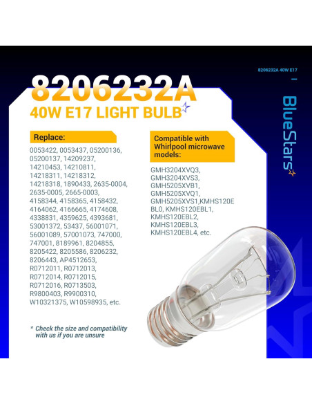 Bombilla de Luz para Microondas BlueStars 8206232A 40W E17 2 Unidades