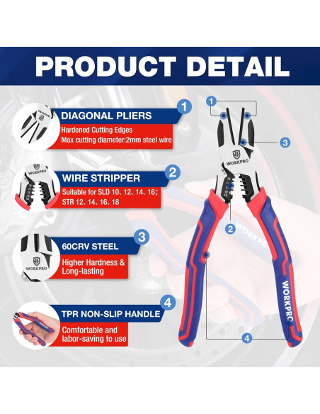 Alicates de Corte Diagonal WORKPRO 19 cm Multifuncionales