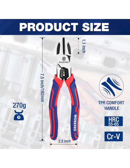 Alicates de Corte Diagonal WORKPRO 19 cm Multifuncionales