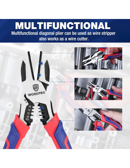 Alicates de Corte Diagonal WORKPRO 19 cm Multifuncionales