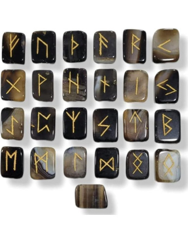Conjunto de Piedras Rúnicas de Ónix Negro - Alfabeto Vikingo