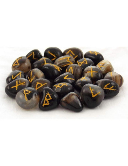 Conjunto de Piedras Rúnicas de Ónix Negro - Alfabeto Vikingo
