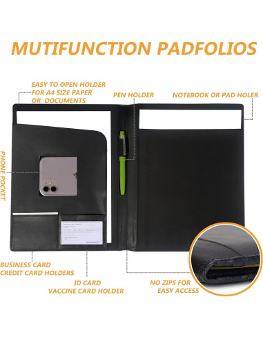 Carpeta de Cuero Sintético Genérico A4 Negra Organizador