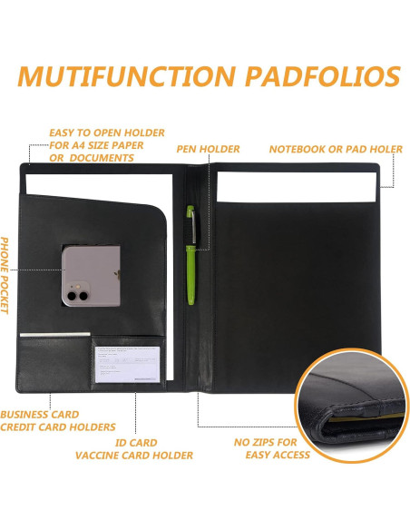 Carpeta de Cuero Sintético Genérico A4 Negra Organizador