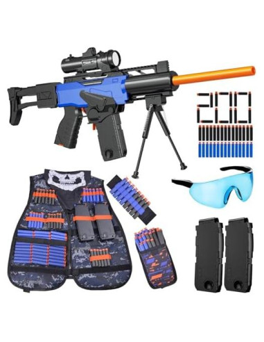 Rifle de francotirador automático Sanetan con chaleco táctico y 200 dardos