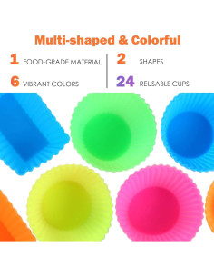 IPOW 24 Tazas de Silicona Reutilizables para Hornear Cupcakes 2