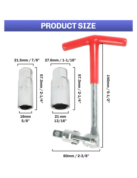 Llave de Bujía Universal bylikeho con Mango en T 16mm y 21mm