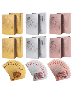 Jucoan 6 Barajas de Cartas de Juego Impermeables - Dorado, Plateado, Rosado