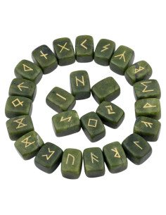 Set de runas de jade verde Rockcloud, 25 piedras grabadas