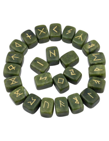 Set de runas de jade verde Rockcloud, 25 piedras grabadas
