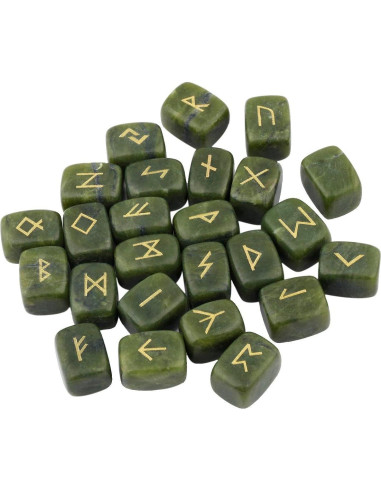 Set de runas de jade verde Rockcloud, 25 piedras grabadas