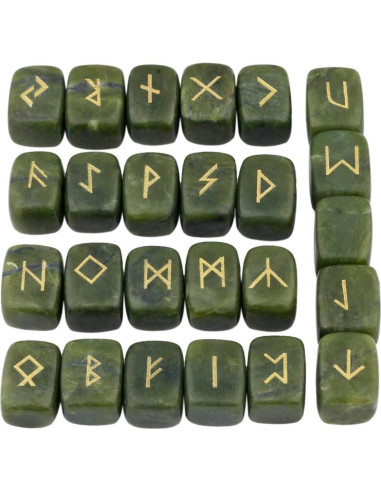 Set de runas de jade verde Rockcloud, 25 piedras grabadas