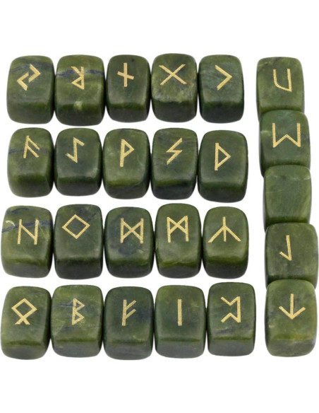 Set de runas de jade verde Rockcloud, 25 piedras grabadas