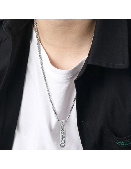 Collar Vikingo de Plata 925 con Runas Nórdicas para Hombres