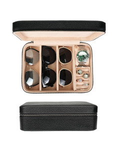 Estuche de Gafas de Sol SYENS de Cuero Negro con 4 Compartimentos