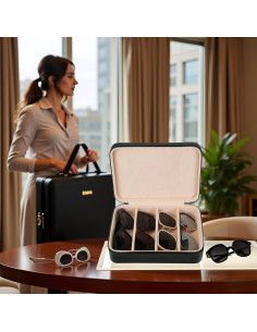 Estuche de Gafas de Sol SYENS de Cuero Negro con 4 Compartimentos 2