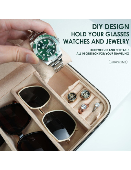 Estuche de Gafas de Sol SYENS de Cuero Negro con 4 Compartimentos