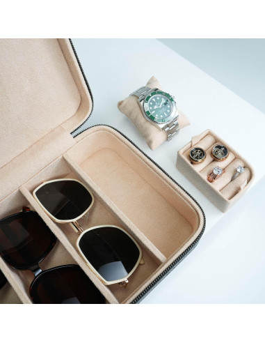 Estuche de Gafas de Sol SYENS de Cuero Negro con 4 Compartimentos