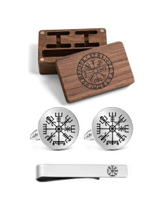 Conjunto de Gemelos y Barra de Corbata Kooer Vegvisir Plateado