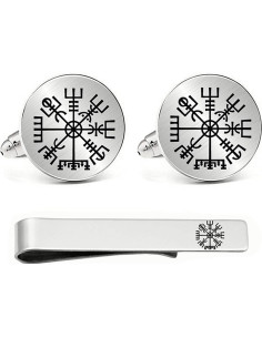 Conjunto de Gemelos y Barra de Corbata Kooer Vegvisir Plateado 2