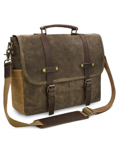 Bolsa Mensajera Impermeable NEWHEY 15.6" Cuero y Lona Café
