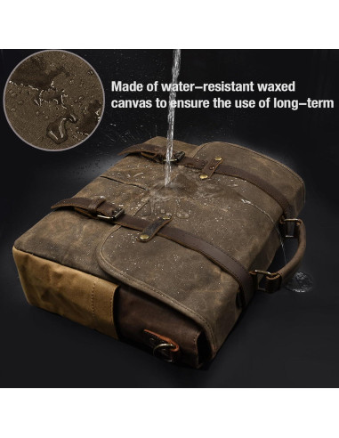 Bolsa Mensajera Impermeable NEWHEY 15.6" Cuero y Lona Café