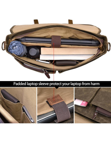 Bolsa Mensajera Impermeable NEWHEY 15.6" Cuero y Lona Café