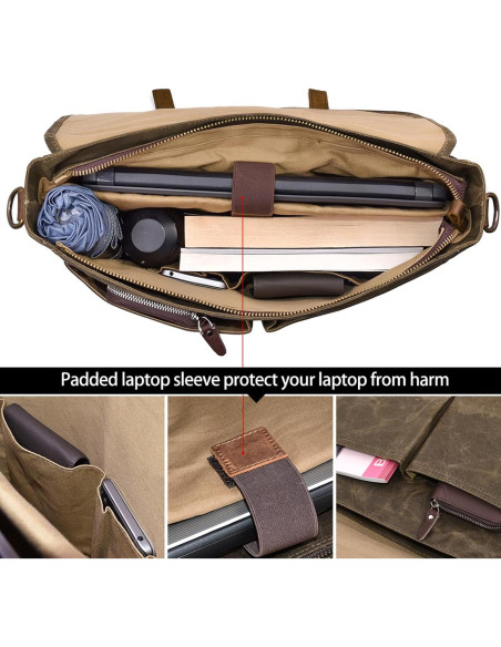 Bolsa Mensajera Impermeable NEWHEY 15.6" Cuero y Lona Café